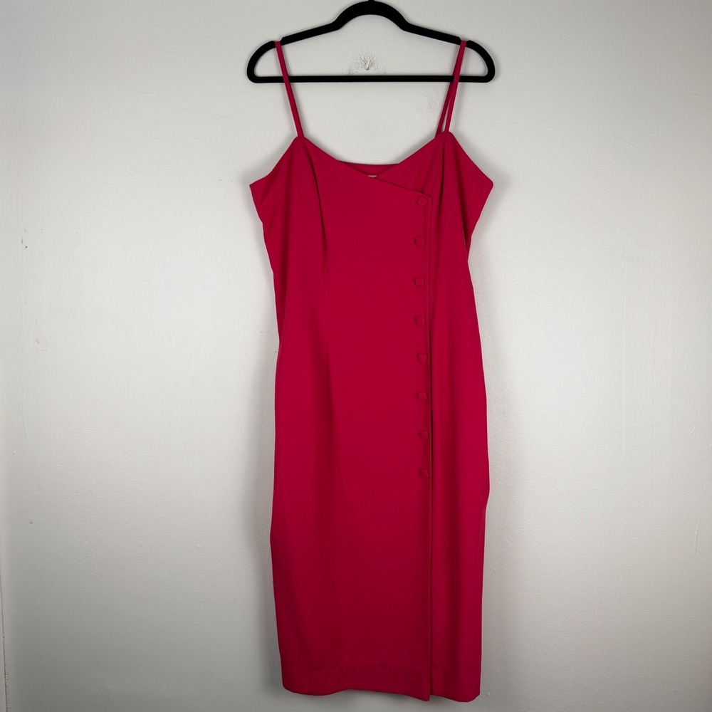 Liz Claiborne Midi Sheath Dress Womens 14 Pink Sleeveless Button Detailed Career
